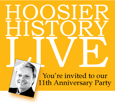 Hoosier History Live, you're invited to our 11th anniversary party graphic, with portrait of host Nelson Price.