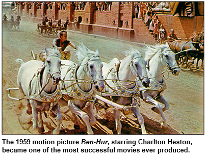 The 1959 motion picture Ben-Hur, starring Charlton Heston, became one of the most successful movies ever produced.
