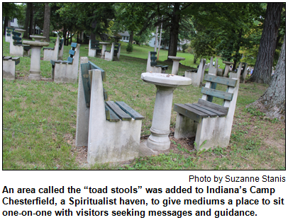 An area called the “toad stools” was added to Indiana’s Camp Chesterfield, a Spiritualist haven, to give mediums a place to sit one-on-one with visitors seeking messages and guidance. Photo by Suzanne Stanis.