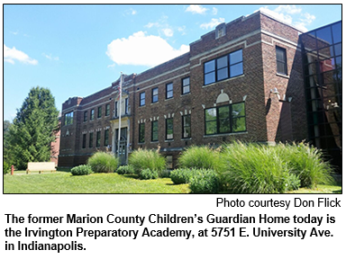 The former Marion County Children’s Guardian Home today is the Irvington Preparatory Academy, at 5751 E. University Ave. in Indianapolis.
Photo courtesy Don Flick.