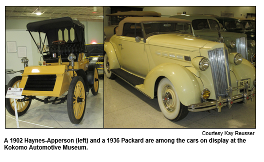 A 1902 Haynes-Apperson (left) and a 1936 Packard are among the cars on display at the Kokomo Automotive Museum.
Courtesy Kay Reusser