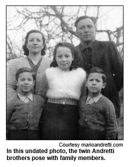 In this undated photo, the twin Andretti brothers pose with family members. Image courtesy marioandretti.com.