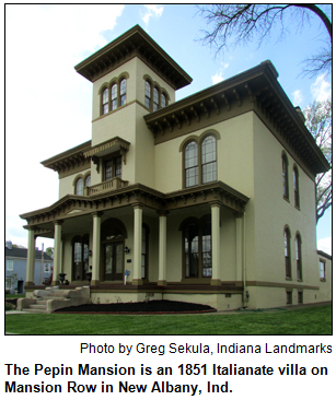 The Pepin Mansion is an 1851 Italianate villa on Mansion Row in New Albany, Ind. Photo by Greg Sekula courtesy Indiana Landmarks.