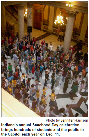 Indiana’s annual Statehood Day celebration brings hundreds of students and the public to the Capitol each year on Dec. 11. Photo by Jennifer Harrison.