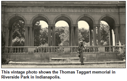 This vintage photo shows the Thomas Taggart memorial in Riverside Park in Indianapolis.