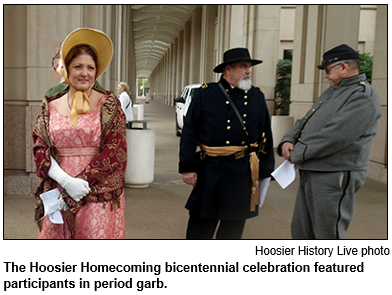 The Hoosier Homecoming bicentennial celebration featured participants in period garb.
 Hoosier History Live photo.